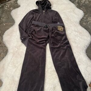 Juicy Couture velour velvet track set hoodie and pants both sz L big Gold Bling